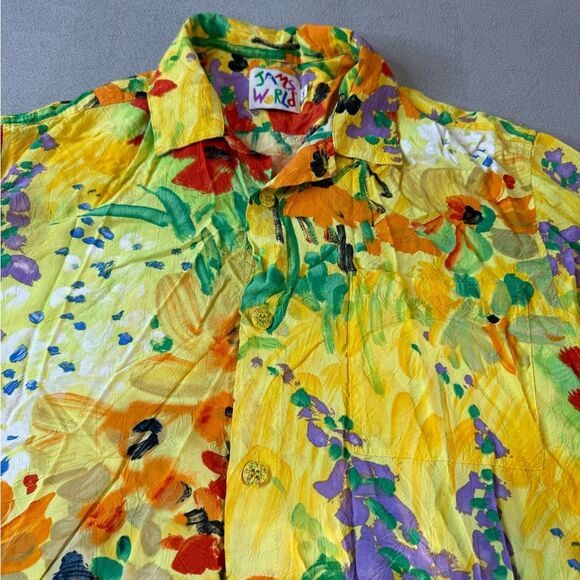 Jams World Button Up Top Multi Color Floral Short Sleeve Blouse size M - Picture 14 of 16